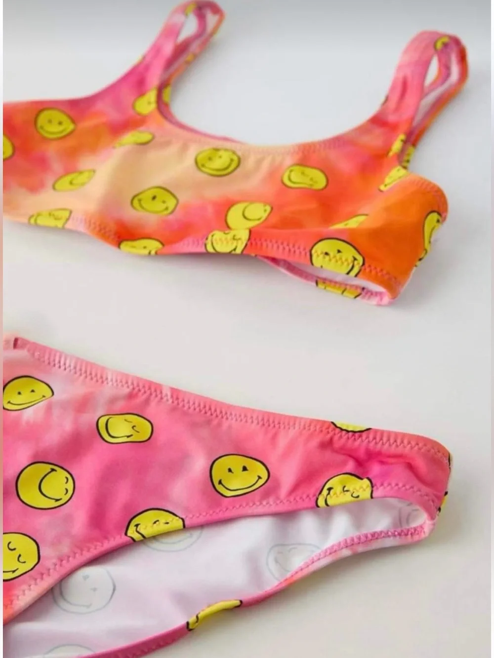 New ZARA Kids Girls Pink Orange Smiley Tie-Dye 2 Piece Swimsuit Bikini